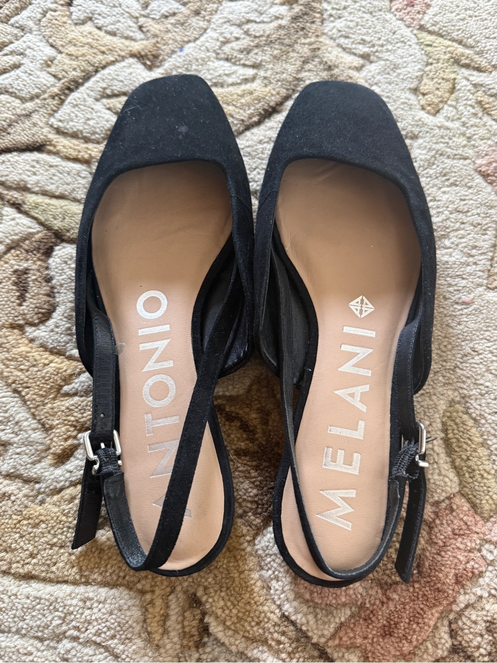 Melani Black Square-Toe Slingback Mules
